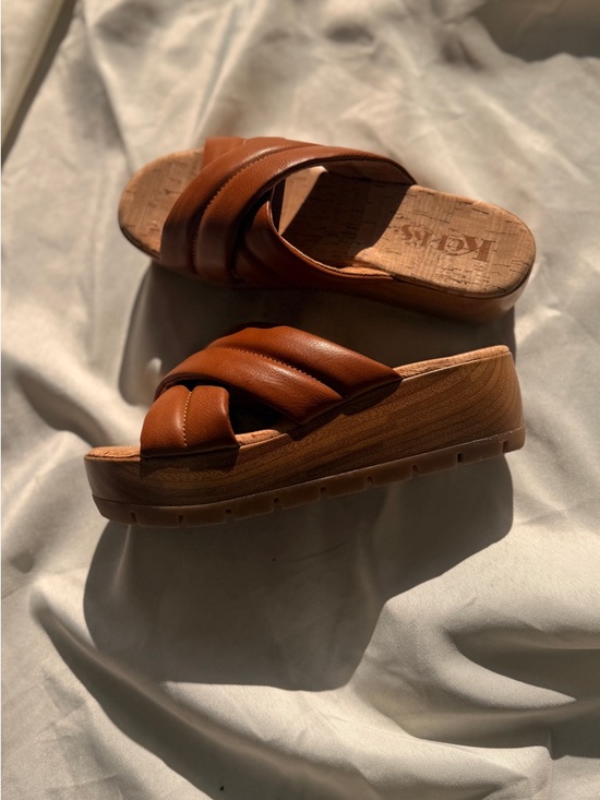 KORKS Brown Leather Crisscross Slide Mules - Picture 5 of 5